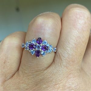 Gorgeous Amethyst and Tanzanite Gemstone Ring.